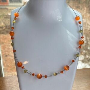 Cats eye stones Orange Beaded Necklace